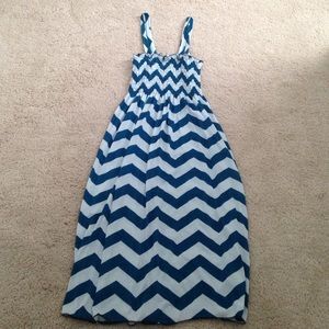 Blue and white striped dress