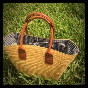 Eddie Bauer braided straw gingham tote.