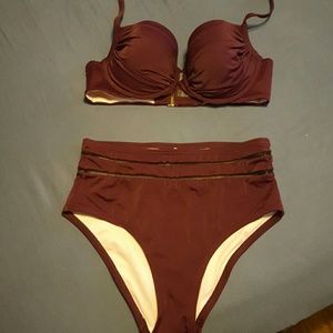 VS plum high waist swim suit. 34C / small bottom