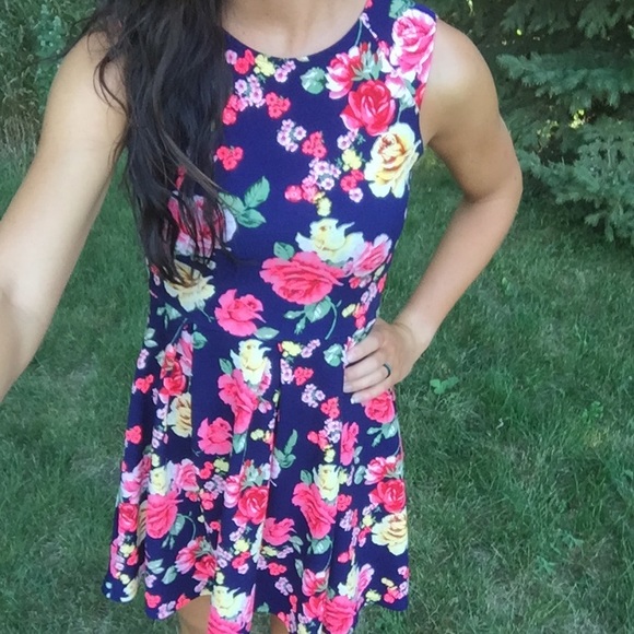 Navy Floral Skater Dress