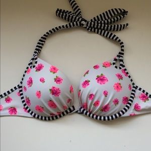Black and white push up bikini top with flowers