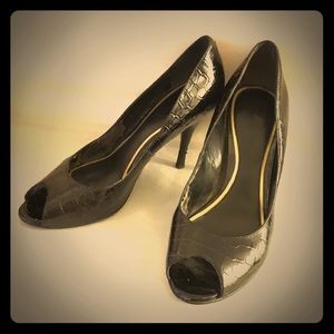 Ralph Lauren peep toe black patent leather heels