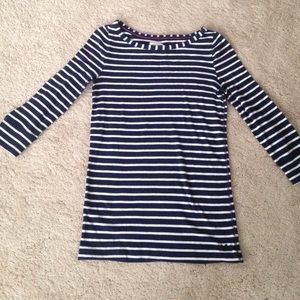 cropped sleeve shirt, dark blue and white strips