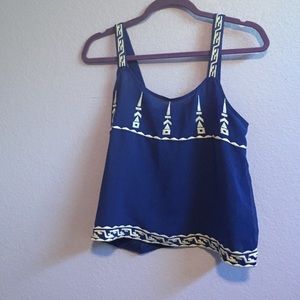 Blue Greek Crop Blouse