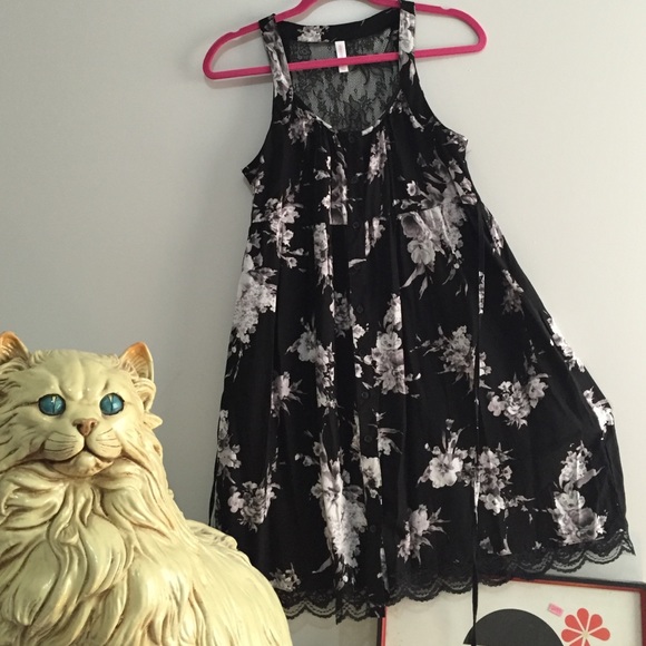Urban Outfitters Black Flowered Lace Jumper  Dress