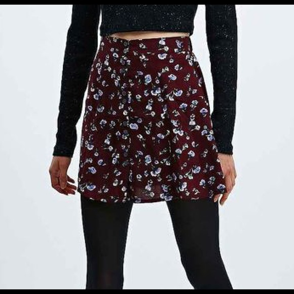 Maroon Floral Button-Through Flippy Skirt