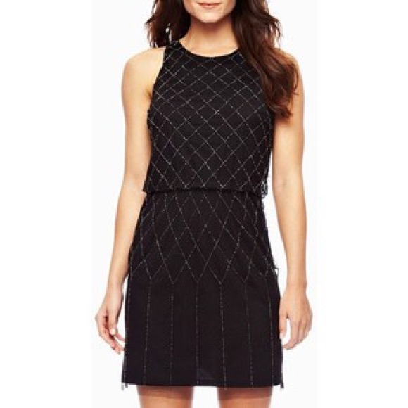 20's style black beaded Gatsby flapper dress