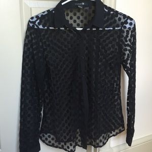 Black Sheer Polka Dot Blouse
