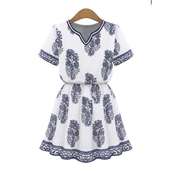 Blue and white summer dress