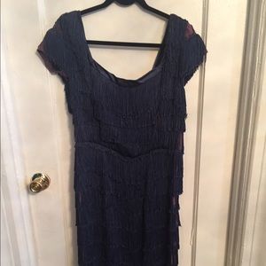 Vintage full fringe deep blue dress