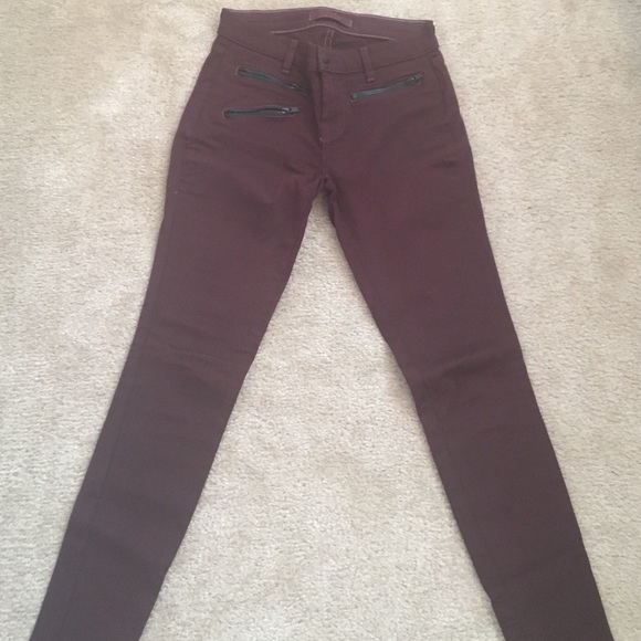 Mid Rise Burgundy JBrand Jeans with zips