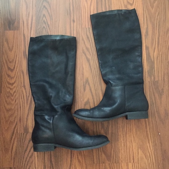 Black slip-on knee high leather boots size 8.5 - Picture 1 of 3