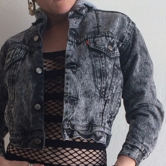 black acid wash denim jacket womens