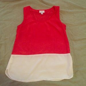 Red and white color block blouse