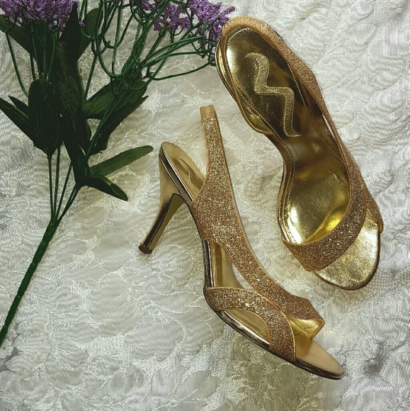 Nina Glitter Gold Slingbacks