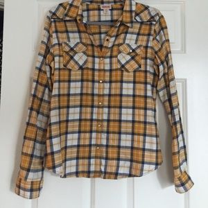 Yellow and blue plaid button down.