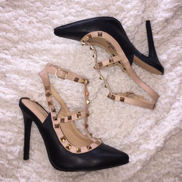 Nude and black studded heels 7.5