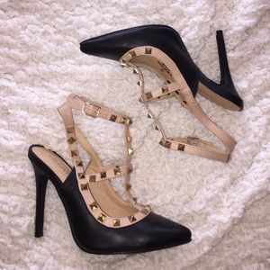 Nude and black studded heels 7.5