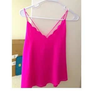Hot Pink Scalloped Tank top w/ criss cross back
