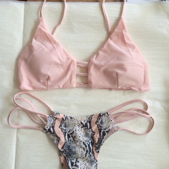 Blush Pink and Snake Print Strappy Bikini Set - Picture 2 of 3