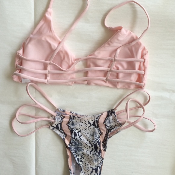Blush Pink and Snake Print Strappy Bikini Set - Picture 3 of 3