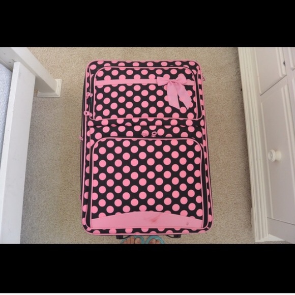 Black and pink polka dot suitcases (set of 3)
