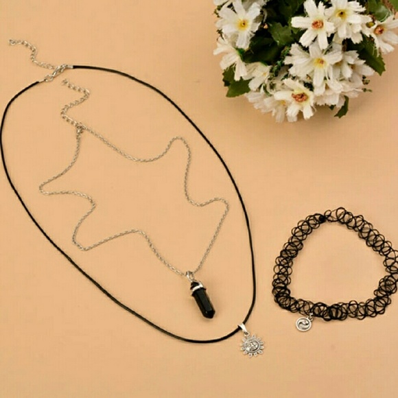 3 layers Tattoo Choker stretch Necklace 3Pcs Set - Picture 2 of 2