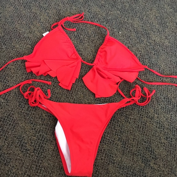 Red fringe swimsuit