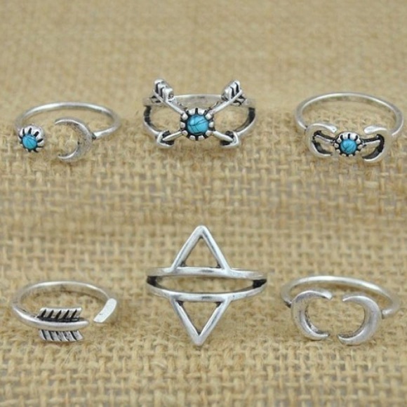 ⚡️check new listing⚡️Silver and Blue Boho Ring Set - Picture 3 of 4