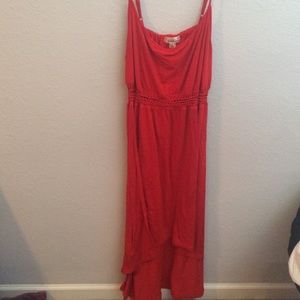 Red high low spaghetti dress