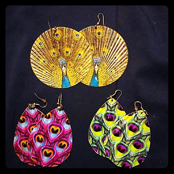 3 Pairs Peacock Earrings