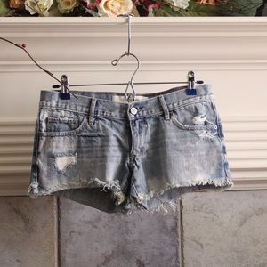 A&F Light Wash Distressed Denim Shorts