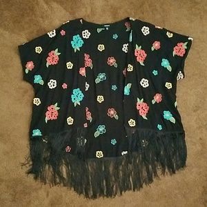 Black Flowered Kimono - Torrid