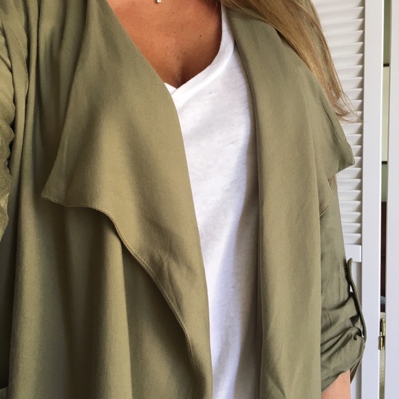 Sold | Gorgeous Olive Drape Open Blazer - Picture 2 of 4