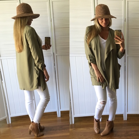 Sold | Gorgeous Olive Drape Open Blazer - Picture 3 of 4