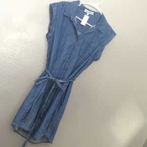 Denim button up shirt dress with tie belt