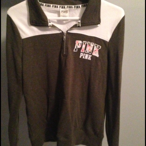 PINK navy green half zip sweater