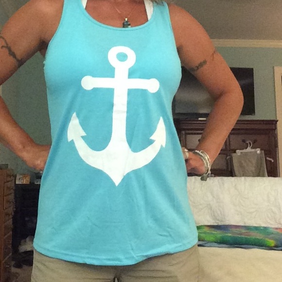 Cute Blue Anchor Tank Racerback with bow💕 - Picture 1 of 2