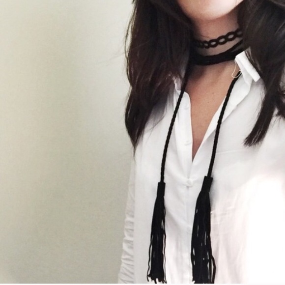 Black suede wrap tie choker necklace