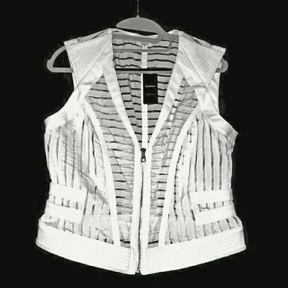 BEBE Vest with Sheer Panels & Faux Leather detail