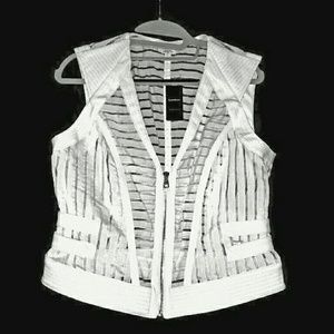 BEBE Vest with Sheer Panels & Faux Leather detail