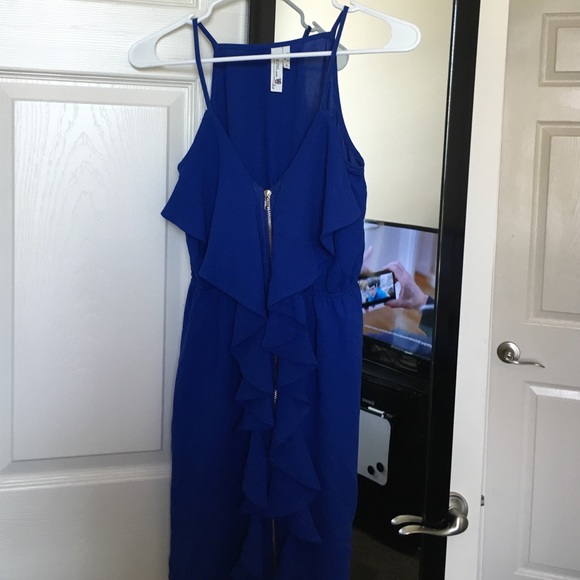 Dark blue dress with ruffles & zipper in the front
