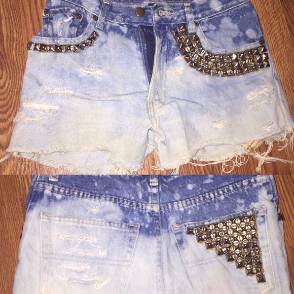 Handmade faded & studded jean shorts