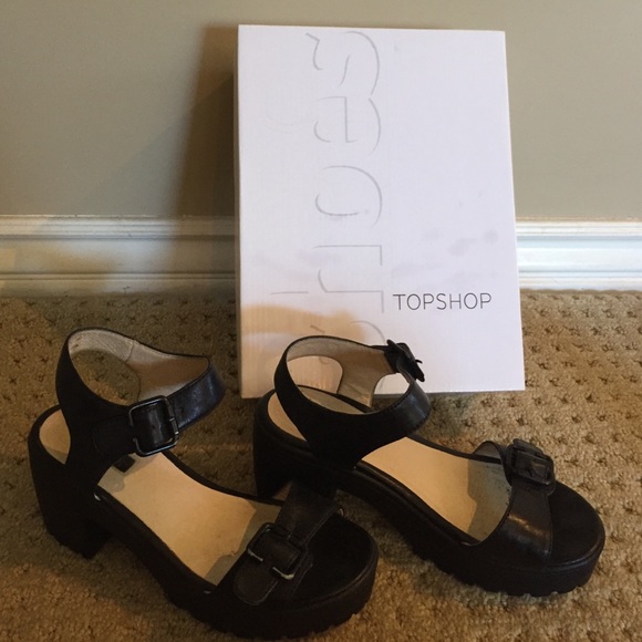 Topshop black leather sandals
