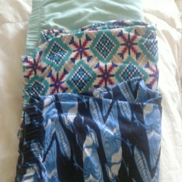 3 LulaRoe OS Leggings, snowflake, Blue Jay & Mint