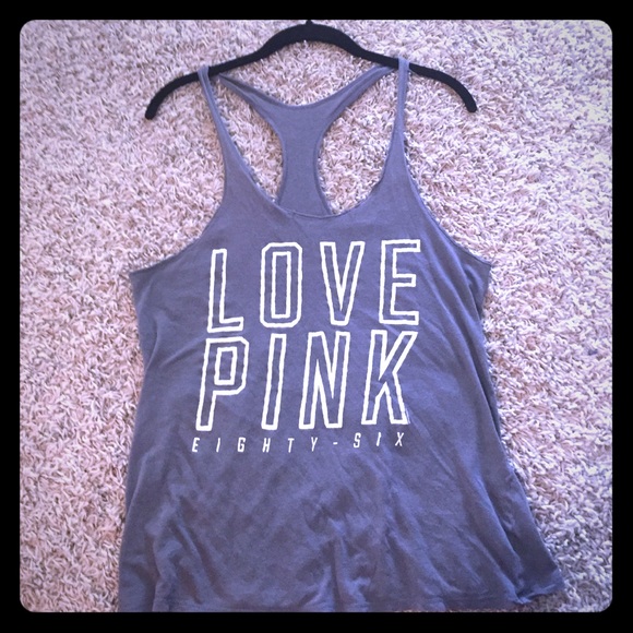 VS pink distressed racer back tank top