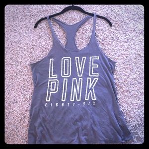 VS pink distressed racer back tank top
