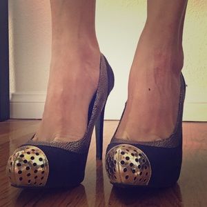 Navy blue & gold Jennifer Lopez heels