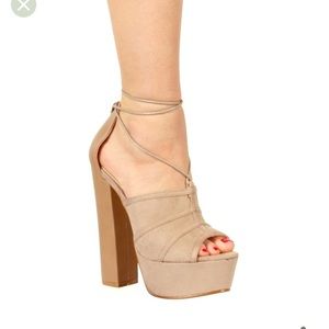 Justine Heels in Beige Faux Suede
