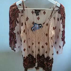 Cream patterned peasant shirt